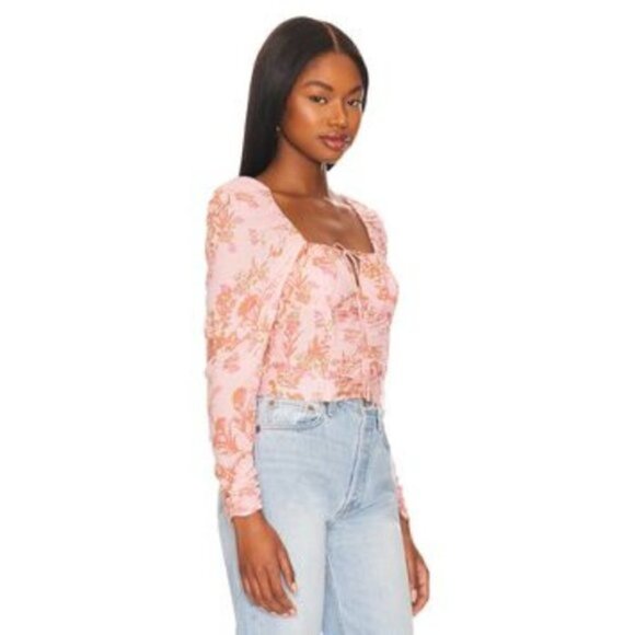 Free People Womens Hilary Printed Long Sleeve Pink Floral Top Medium - Picture 3 of 15